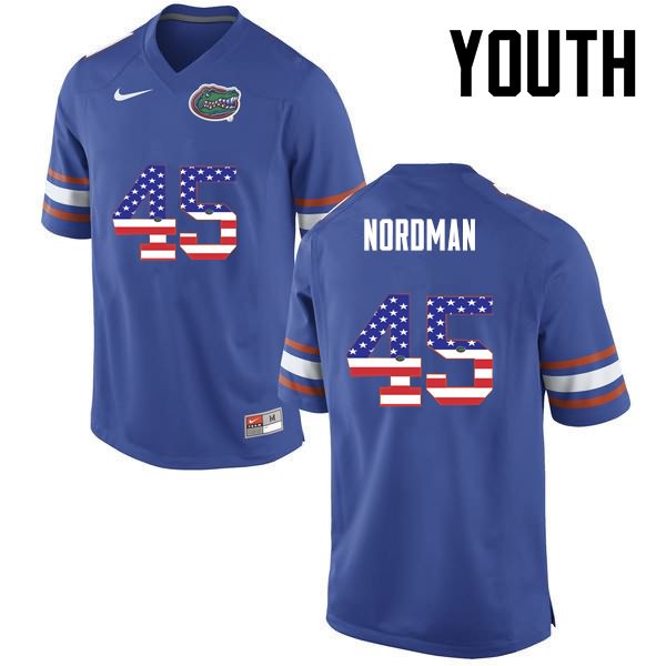 NCAA Florida Gators Charles Nordman Youth #45 USA Flag Fashion Nike Blue Stitched Authentic College Football Jersey YSD0064VM
